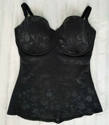 #ad Bali Powershape Full Busted Convertible Cami With Bra 38DD Black Longline 8556 $17.95