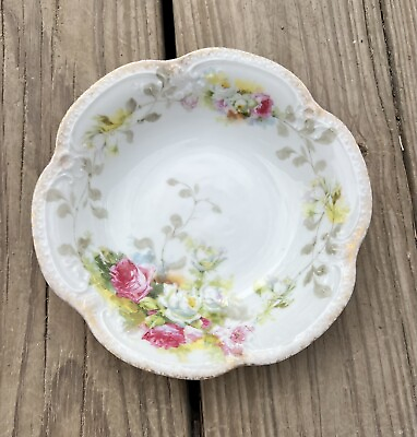 #ad Antique Limoges Roses Floral Scalloped Trinket Dish Decor Plate 7” A Lanternier $17.88