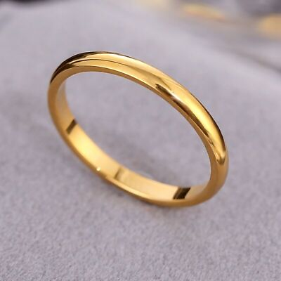 #ad 2 4mm Man Woman 18k Gold Plated Round Solid Band Ring Wedding Friendship $6.00