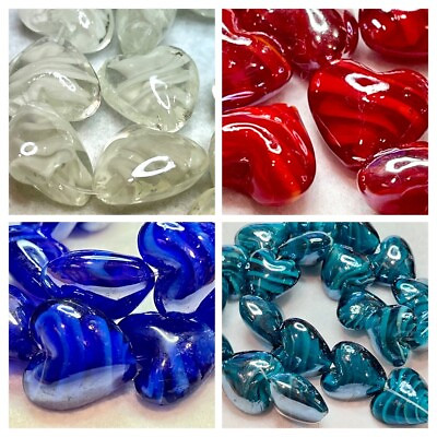 #ad 20pc Swirl Heart 20x20mm Lampwork Pearlized Glass Beads RedBlueMore USA SELLER $10.99