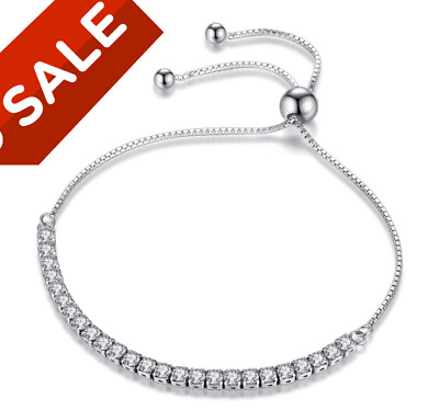 #ad Sterling Silver Plated Adjustable Bracelet With Swarovski Elements $9.99