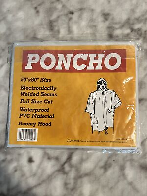 #ad Poncho Hooded 50quot;X 80quot; Lightweight Reusable One Size Fits All Welded Seams New $2.80