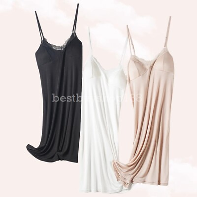 #ad Women Silk Buit in bra Cami Slip Dress Knit Silk Chemise Sleepwear Nightgown $18.98
