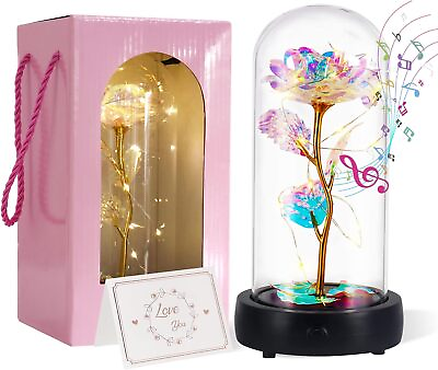#ad YIMEIS 360° Rotation Preserved Flowers Music LightBirthday Gift Rose Rainbow $19.88