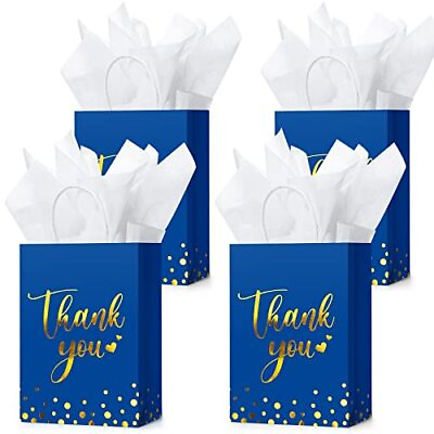 #ad 30 Pcs Thank You Gift Bags with Tissue Paper Gold Thank You Wedding Bags with... $33.26