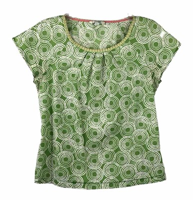 #ad Boden 100% Cotton Cap Sleeve Blouse Green w White Circles Grosgrain Trim Size 6 $9.00