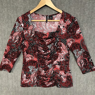 #ad New Direction Shirt Womens Medium Petite Tunic Long Sleeve Stretch Top Floral $11.99