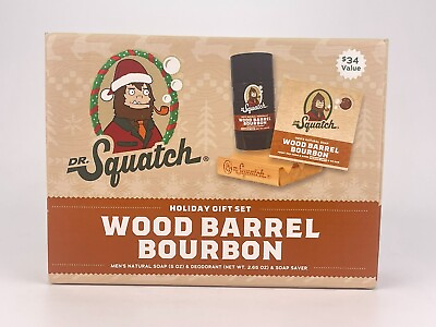 Dr Squatch Holiday Gift Set Wood Barrel Bourbon Soap Deodorant And Soap Saver $32.88