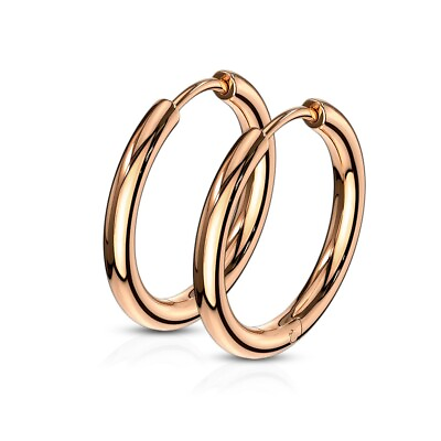 #ad Rose Gold PVD Huggie Hoop Earrings Surgical Steel Hypoallergenic 5 8quot; $9.99