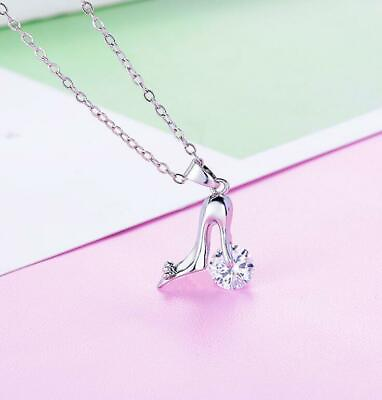 #ad Crystal High Heel Shoe Pave Cubic Zirconia Silver Pendant Chain Necklace $9.99