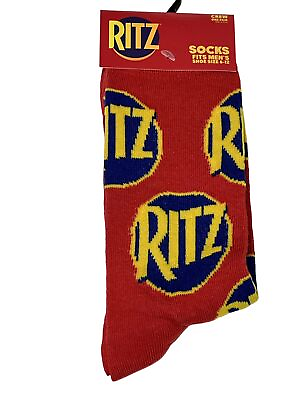 #ad Ritz Crackers Socks Men Crazy Fun Crew One Pair Novelty Gift Red Blue Yellow $6.94
