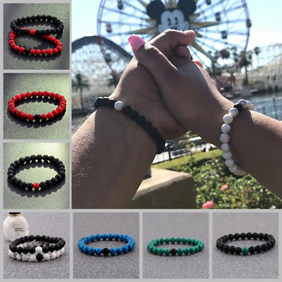 #ad 2Pcs Distance Bracelets Lovers Couples Matching Gift Matte Agate 8mm Bead Stone C $4.99