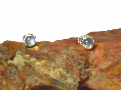 #ad Round Rainbow MOONSTONE Sterling Silver 925 Gemstone Stud Earrings 4 mm $19.99