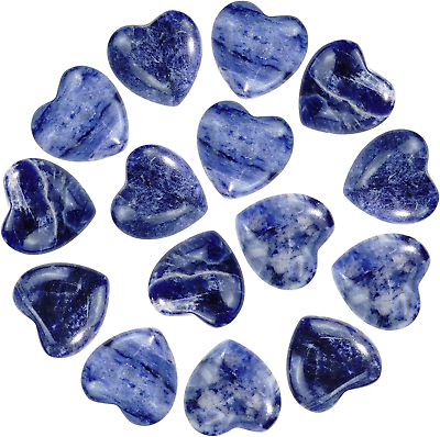 #ad 15 Packs 0.8 Inch Healing Crystal Natural Sodalite Heart Love Carved Palm Worry $14.25