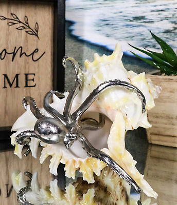 #ad Nautical Marine Silver Giant Sea Octopus On Pretty Striped Sconce Shell Figurine $48.95
