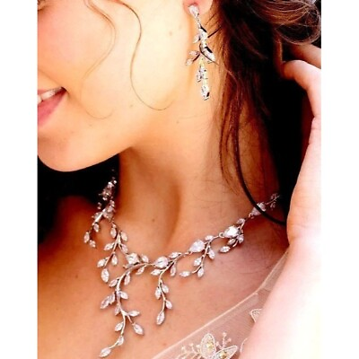 #ad RHINESTONE BRIDAL NECKLACE Set Earrings Wedding Vines 2 pc $52.99