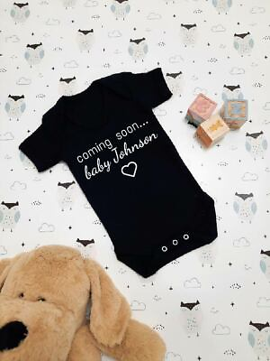 #ad Personalised Baby Vest Baby Grow Bodysuit New Baby Gift Coming Soon Name GBP 10.00