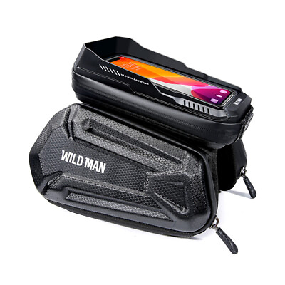 #ad WILD MAN Black MTB Bike Bicycle EVA Hard Case Front Beam Bag Phone Touch Screen $34.58