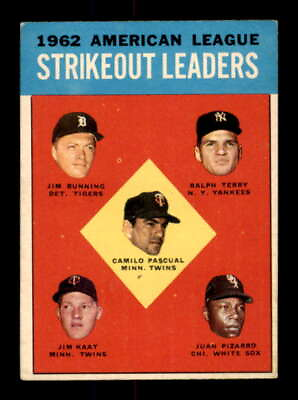 #ad 1963 Topps #10 Pascual Jim Bunning Terry Kaat Pizarro EX EX AL Strikeout Leader $10.50