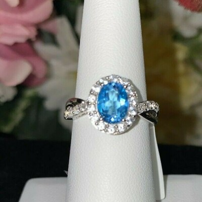 #ad 1.40CT SWISS BLUE TOPAZ amp; 0.59CT WHITE SAPPHIRE STERLING SILVER S 7 NWT $49.99