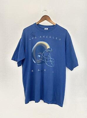 #ad Rare VTG Made In USA Los Angeles Rams LA Signed Starter Blue T shirt Size L $199.00