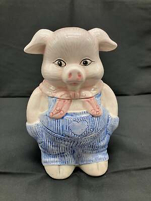 #ad Vintage Farmer Pig Piglet in Overalls Ceramic Cookie Jar $18.00
