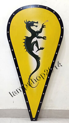 #ad Medieval Armor Dragon Shield Handmade Steel Yellow Black Christmas Gift Shield $144.35