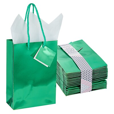 #ad 20 Pack Small Gift Bags with Tissue Paper Handles for Birthday Party 8X5.5x2.5quot; $18.99
