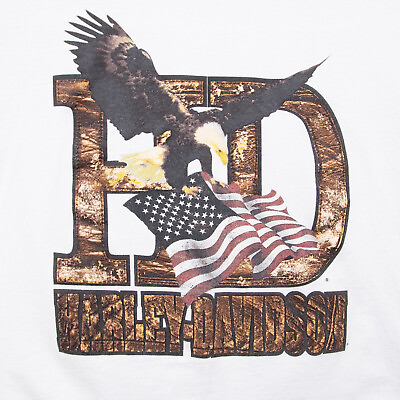 #ad Harley Davidson HD Bald Eagle USA American Flag Ottumwa Lentner White T Shirt L $14.74