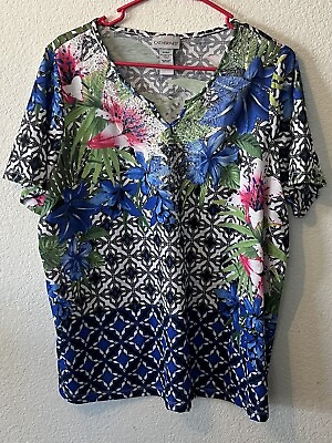 #ad CATHERINE Size 0XWP Multicolor Floral Short Sleeveless Tunic Blouse Shirt $9.00