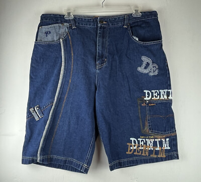 #ad Raw Blue Shorts Size 42 Streetwear Baggy Hip Hop Jean Shorts Basketball Rawblue $24.00
