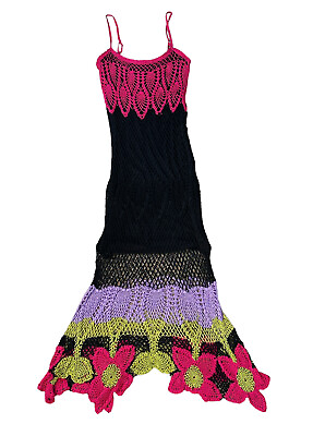 #ad Sara Handmade Boho Maxi Dress Open Knit Bodycon Colorful Hippie Festival Small $99.00