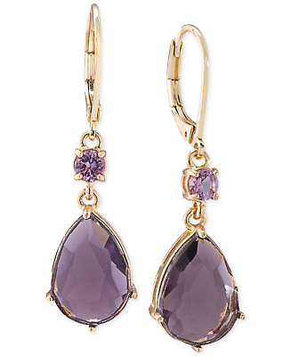 #ad CAROLEE New York Purple Teardrop Gold Tone Earrings NWT $24.40