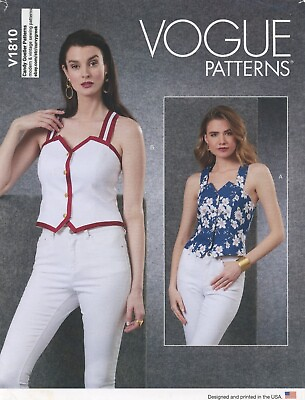 #ad Vogue V1810 Lined To Edge Vest w Button Closure Grosgrain Ribbon Trim Sz 16 24 $14.95