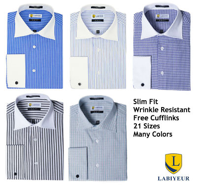 #ad Men#x27;s Dress Shirt Slim Fit Long Sleeve Spread Collar French Cuffs from Labiyeur $24.99