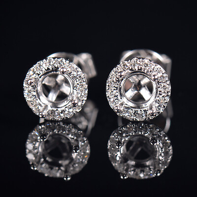 #ad Round Cut 5MM Solid 14K White Gold Natural Diamond Setting Earrings Semi Mount $285.00
