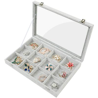 #ad Jewelry Organizer Tray 12 Grids Velvet Jewelry Tray with Clear Lid Jewelry Di... $31.49