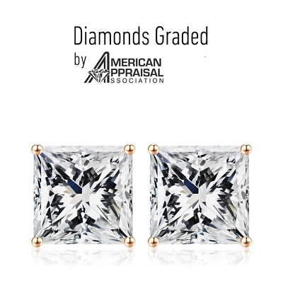 #ad Certified 2.00 Carat F VS1 Princess Lab Diamond Push Back Studs 14K Rose Gold $1335.51