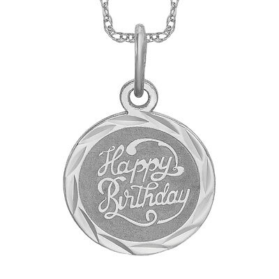 #ad 925 Sterling Silver Happy Birthday Disc Necklace Charm Pendant $77.00