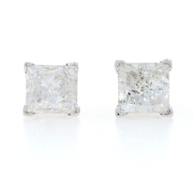 #ad White Gold Diamond Stud Earrings 14k Princess Cut 1.98ctw Pierced $2499.99