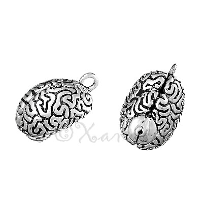 #ad Brain Pendant 36mm Large 3D Antiqued Silver Plated Charm C4439 1 2 Or 5PCs $3.50