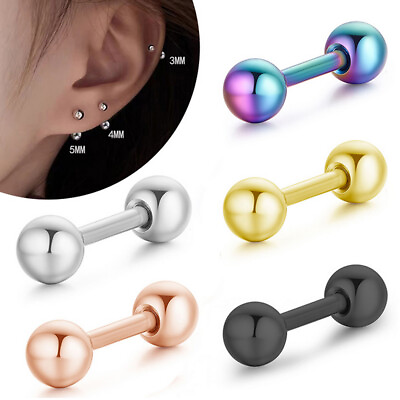#ad Stainless Steel Stud Earrings Round Ball Screw Back Ear Piercing for Men Women $5.39