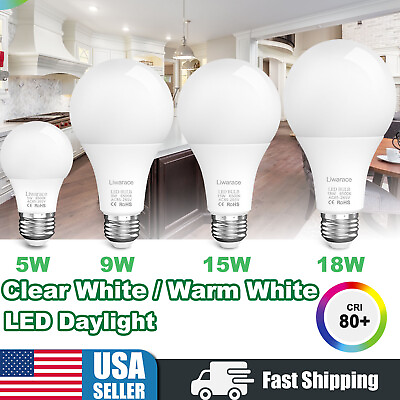 #ad 50W 90W 150W Watt Equivalent LED Light Bulb 6500K Bright Cool Daylight E26 A19 $9.59