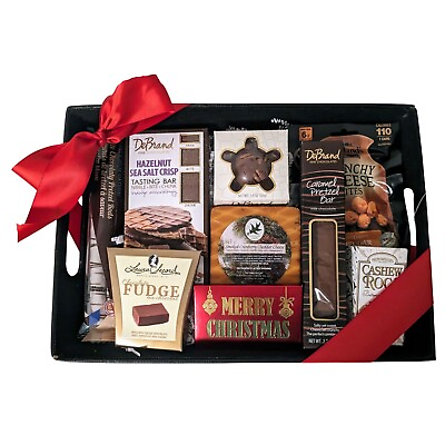 #ad Christmas Gift Baskets Faux Leather Tray with Fine Chocolates amp; Cheese $89.99