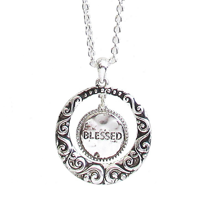 #ad BLESSED Round Textured Dangle Pendant Necklace Sterling Silver $14.94