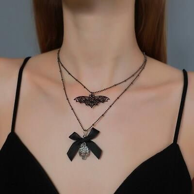 #ad Halloween Gift Dark Bat Skull Necklace Women Bow Pendant Necklace Gothic Jewelry C $2.51
