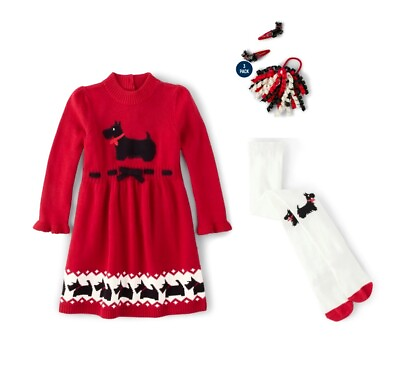 #ad NWT Gymboree Toddler Girl Scotty Dog Sweater Dress Tights Hair Clips 4T 5T $35.99