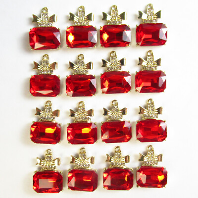 #ad 16Pcs Faceted Red Crystal Rhinestone Tibetan Golden Oblong Pendant Bead CJ95 $16.59