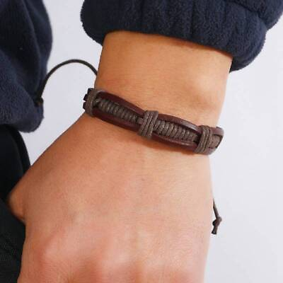 #ad Handmade Mens Wristband Braided Surfer Leather Wrap Bracelet Bangle $6.28