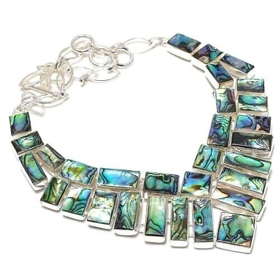 #ad Abalone Shell Necklace 925 Sterling Silver Abalone Shell Gemstone Necklace $62.99